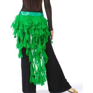 Women's Belly Dance Hip Scarf Green Skirt Tassel Wave Design for Latin Dance